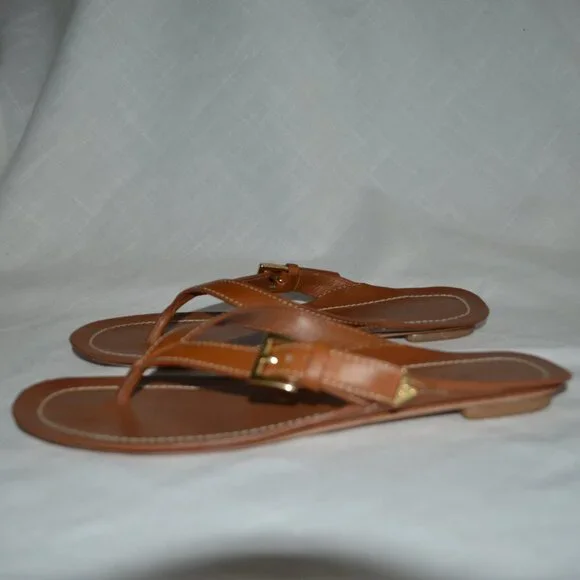 $995 Sz 37 6.5 Prada Brown Leather Calfskin Buckle Flat Thong Sandals - Picture 2 of 12